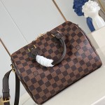Louis Vuitton Speedy Bandoulière 25 Handbag with Damier Ebene Canvas and Leather Handle