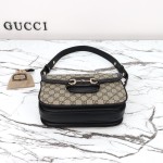 Gucci 815178 Brown & Black Leather Top Handle Bag