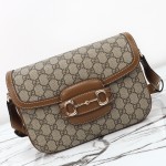 Gucci 815178 Brown & Black Leather Top Handle Bag