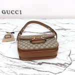 Gucci 815178 Brown & Black Leather Top Handle Bag