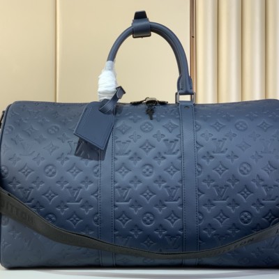 Louis Vuitton - Keepall Bandoulière 50 Travel Bag M14840 Striped Embossed Monogram Shadow Leather