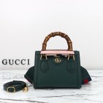 Gucci 702732 Dark Green White Leather Bag with Blue-Red Web Strap 20×16×10 cm