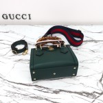 Gucci 702732 Dark Green White Leather Bag with Blue-Red Web Strap 20×16×10 cm