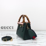 Gucci 702732 Dark Green White Leather Bag with Blue-Red Web Strap 20×16×10 cm