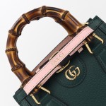 Gucci 702732 Dark Green White Leather Bag with Blue-Red Web Strap 20×16×10 cm