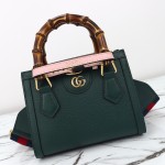 Gucci 702732 Dark Green White Leather Bag with Blue-Red Web Strap 20×16×10 cm