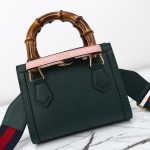 Gucci 702732 Dark Green White Leather Bag with Blue-Red Web Strap 20×16×10 cm