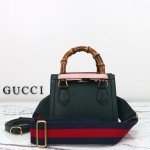Gucci 702732 Dark Green White Leather Bag with Blue-Red Web Strap 20×16×10 cm