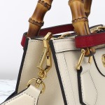 Gucci 702732 Dark Green White Leather Bag with Blue-Red Web Strap 20×16×10 cm