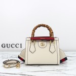Gucci 702732 Dark Green White Leather Bag with Blue-Red Web Strap 20×16×10 cm