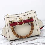 Gucci 702732 Dark Green White Leather Bag with Blue-Red Web Strap 20×16×10 cm