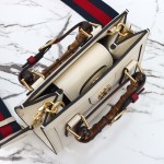 Gucci 702732 Dark Green White Leather Bag with Blue-Red Web Strap 20×16×10 cm