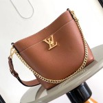 Louis Vuitton Lock and Walk Bucket Bag M24006/M24165 white black brown calfskin leather LV turn-lock gold chain