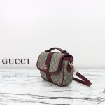 Gucci 836843 Beige–Brown & Brown–Red Leather Crossbody Bag 20×16×5cm