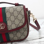 Gucci 836843 Beige–Brown & Brown–Red Leather Crossbody Bag 20×16×5cm