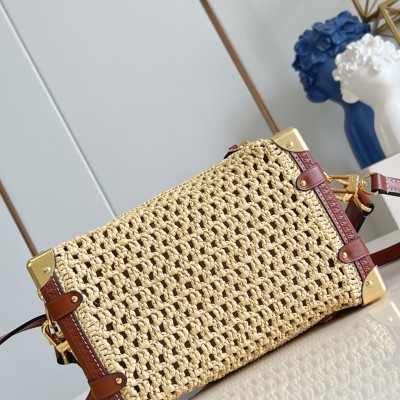 Louis Vuitton - Side Trunk Medium Bag Raffia & Leather M14405 Replica Handbag