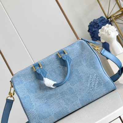 Louis Vuitton - Speedy 30 Bandoulière Damier Denim 3D Canvas Handbag N00203 