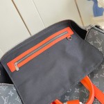 Louis Vuitton Keepall Bandoulière M15251 Monogram Eclipse with Orange Leather Replica Travel Bag