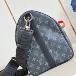 Louis Vuitton Keepall Bandoulière M15251 Monogram Eclipse with Orange Leather Replica Travel Bag