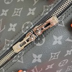 Louis Vuitton Keepall Bandoulière M15251 Monogram Eclipse with Orange Leather Replica Travel Bag