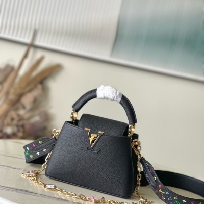 Louis Vuitton - Capucines Murakami Panda Multicolor M13878 Black Taurillon Leather with Tricolor Accents (Small & Medium)