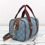 Gucci 859975 Blue Denim and Brown Leather Handbag