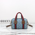 Gucci 859975 Blue Denim and Brown Leather Handbag