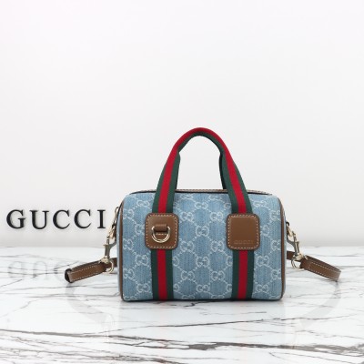 Gucci - 859975 Blue Denim & Brown Leather Handbag