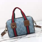 Gucci 859975 Blue Denim and Brown Leather Handbag