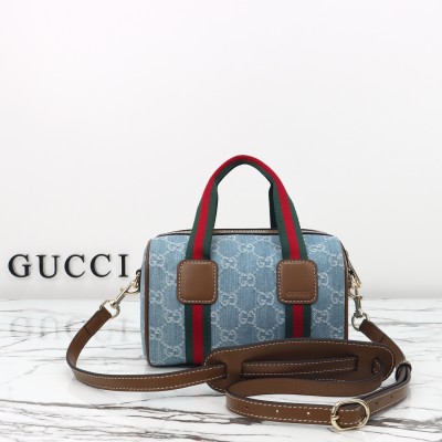 Gucci - 859975 Blue Denim & Brown Leather Handbag