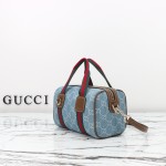Gucci 859975 Blue Denim and Brown Leather Handbag