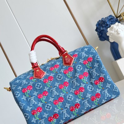 Louis Vuitton - Speedy Soft 30 Handbag M87627 Monogram Denim with Cherry Embroidery (Takashi Murakami Collaboration)