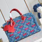 Louis Vuitton Speedy Soft 30 Handbag M87627 Monogram Denim with Cherry Embroidery