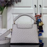 Louis Vuitton Capucines M11908 Mini & BB Handbag in Ostrich-Embossed Leather with Pearl Chain