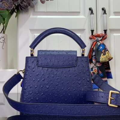 Louis Vuitton - Capucines Mini & BB Handbag M11908 Ostrich Embossed Leather with Pearl Chain