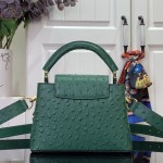 Louis Vuitton Capucines M11908 Mini & BB Handbag in Ostrich-Embossed Leather with Pearl Chain
