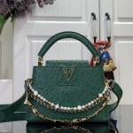 Louis Vuitton Capucines M11908 Mini & BB Handbag in Ostrich-Embossed Leather with Pearl Chain