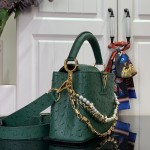 Louis Vuitton Capucines M11908 Mini & BB Handbag in Ostrich-Embossed Leather with Pearl Chain