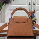 Louis Vuitton Capucines M11908 Mini & BB Handbag in Ostrich-Embossed Leather with Pearl Chain