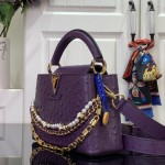 Louis Vuitton Capucines M11908 Mini & BB Handbag in Ostrich-Embossed Leather with Pearl Chain