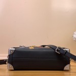 Louis Vuitton Side Trunk Medium Handbag M25568 in Black Leather with LV Stickers Design