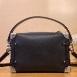 Louis Vuitton Side Trunk Medium Handbag M25568 in Black Leather with LV Stickers Design