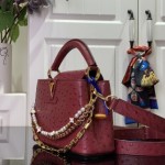 Louis Vuitton Capucines M11908 Mini & BB Handbag in Ostrich-Embossed Leather with Pearl Chain