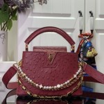 Louis Vuitton Capucines M11908 Mini & BB Handbag in Ostrich-Embossed Leather with Pearl Chain