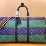 Louis Vuitton Keepall Bandoulière 50 M25900 - Blue-Green Floral Monogram HR Canvas with Rugby Stripes