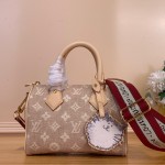 Louis Vuitton Speedy 20 Bandoulière Handbag with Cat Charm in Meowgram Canvas