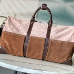 Louis Vuitton Keepall Bandoulière 50 Pharrell Williams x Nigo Edition in Monogram Suede Leather with Climbing Hook Buckle and Metal Plaque