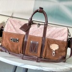 Louis Vuitton Keepall Bandoulière 50 Pharrell Williams x Nigo Edition in Monogram Suede Leather with Climbing Hook Buckle and Metal Plaque
