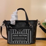 Louis Vuitton Neverfull Bandoulière Inside Out BB M15210 featuring Monogram Eclipse and grain leather with silver hardware