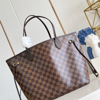 Louis Vuitton - Neverfull MM Tote Bag in Damier Azur Canvas with Leather Trim